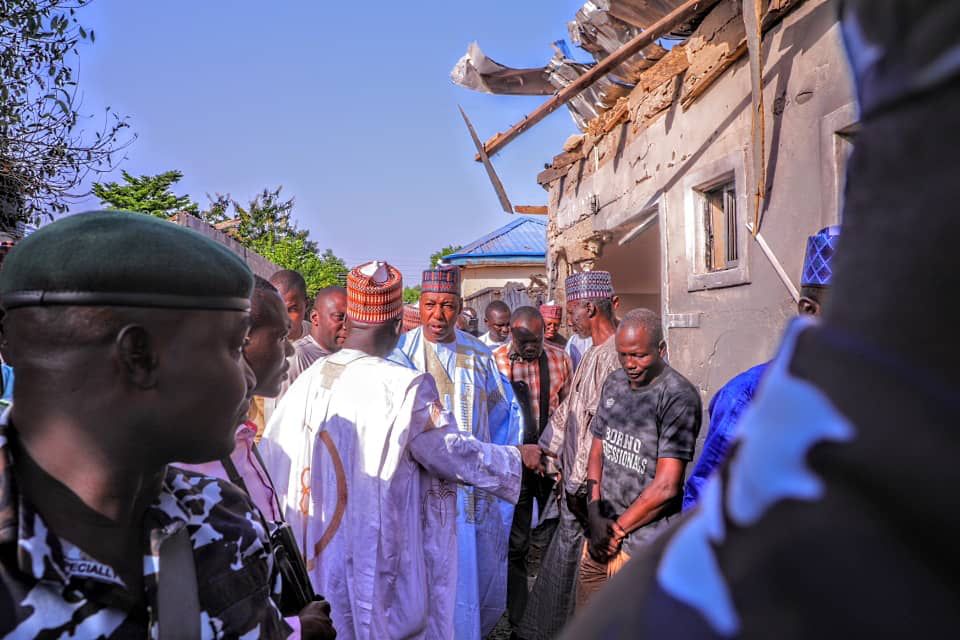 Maiduguri Estate Attack: Zulum Asks Military to Wake Up as He Visits Scene… To Set Up Committee on Damages 