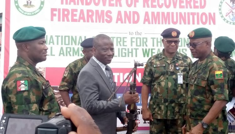 Army Handover 706 Recovered Weapons From Bandits To NCCSALW In Sokoto 