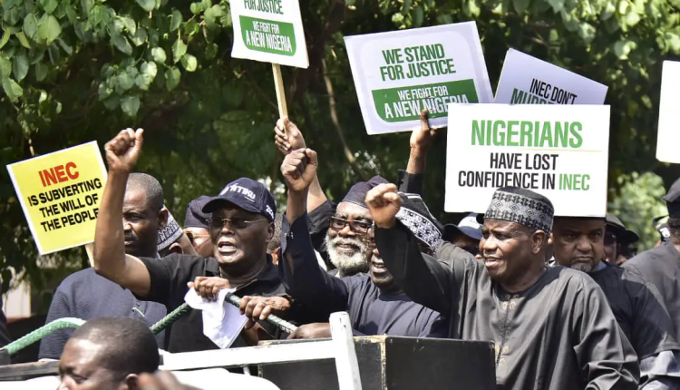 2023 Election: Atiku, Ayu, others lead protest to INEC hqtr in Abuja