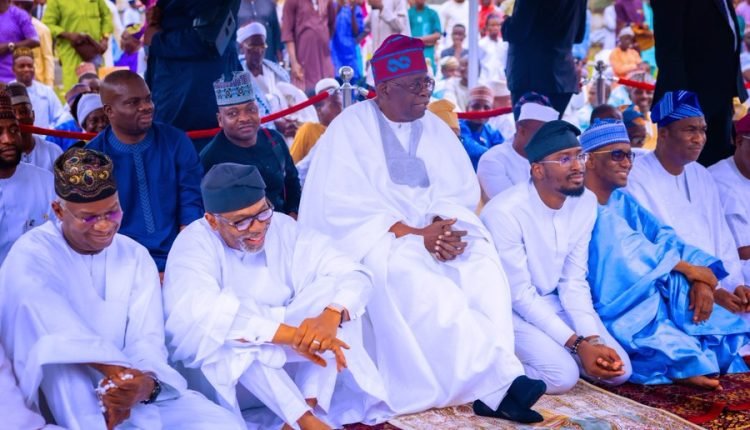 President Tinubu prays at Dodan Barracks Praying Ground