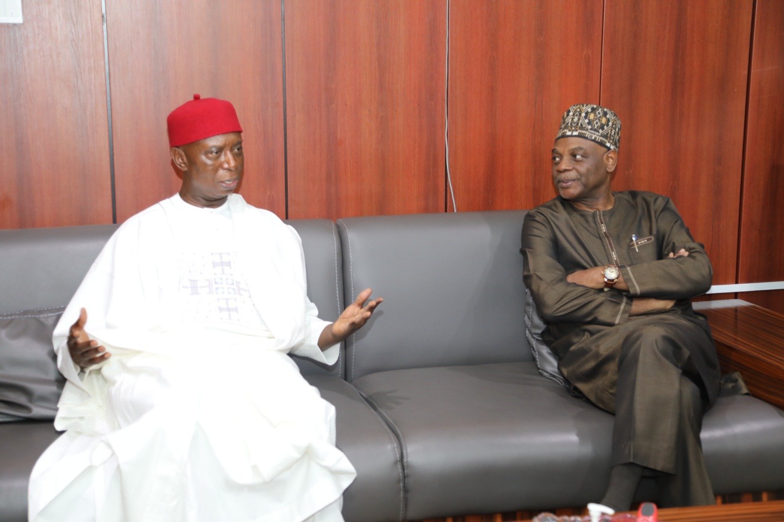 PHOTO NEWS: Dist. Sen. Ned Nwoko was at Tetfund yesterday on Strategic Consultations. So also the leadership of Nigerian Students (NANS)  who came on a thank you visit.