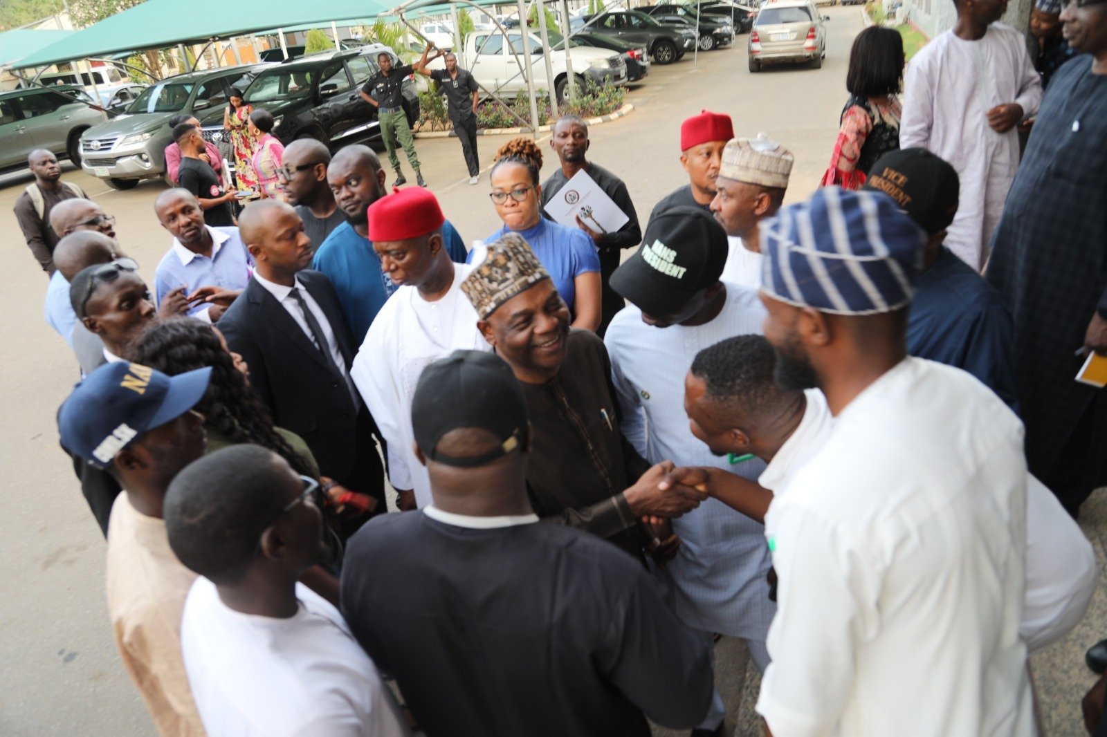 PHOTO NEWS: Dist. Sen. Ned Nwoko was at Tetfund yesterday on Strategic Consultations. So also the leadership of Nigerian Students (NANS)  who came on a thank you visit.