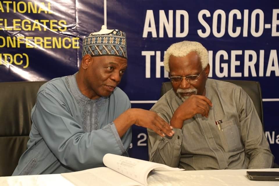 The Executive Secretary, TETFund, Arc. Sonny Echono (left) received an Award of Excellence from President National Association of Academic Technologists (NAAT), Comrade Ibeji Nwokoma during the 5th National Delegates Conference of NAAT at the University of Abuja.