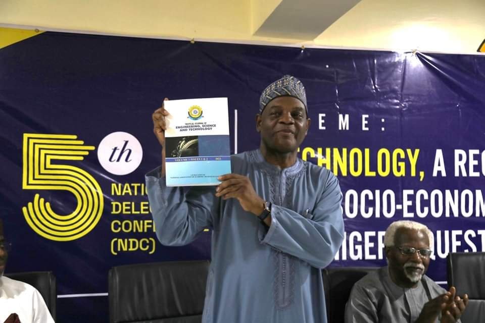 The Executive Secretary, TETFund, Arc. Sonny Echono (left) received an Award of Excellence from President National Association of Academic Technologists (NAAT), Comrade Ibeji Nwokoma during the 5th National Delegates Conference of NAAT at the University of Abuja.