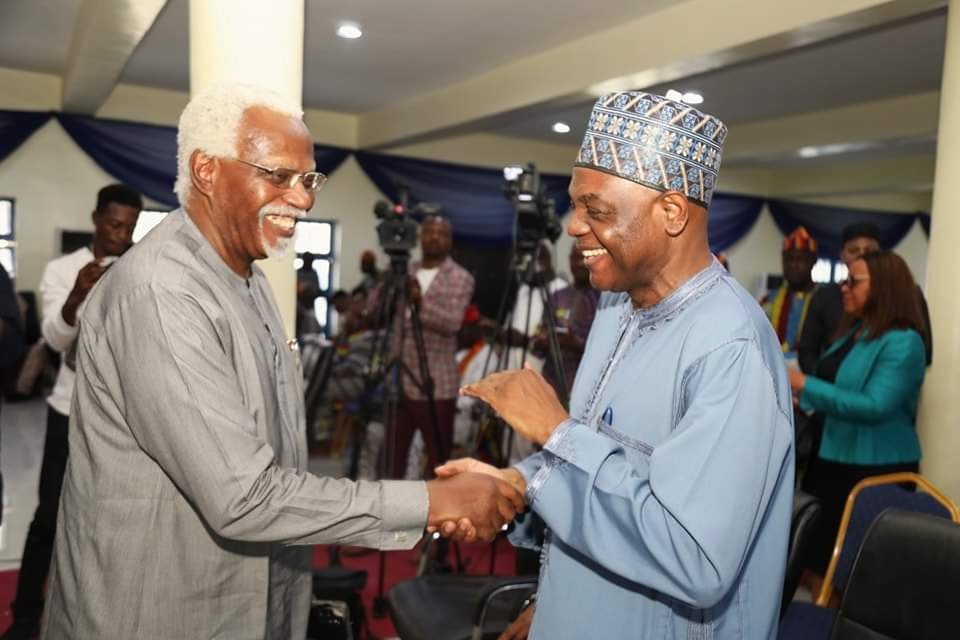 The Executive Secretary, TETFund, Arc. Sonny Echono (left) received an Award of Excellence from President National Association of Academic Technologists (NAAT), Comrade Ibeji Nwokoma during the 5th National Delegates Conference of NAAT at the University of Abuja.