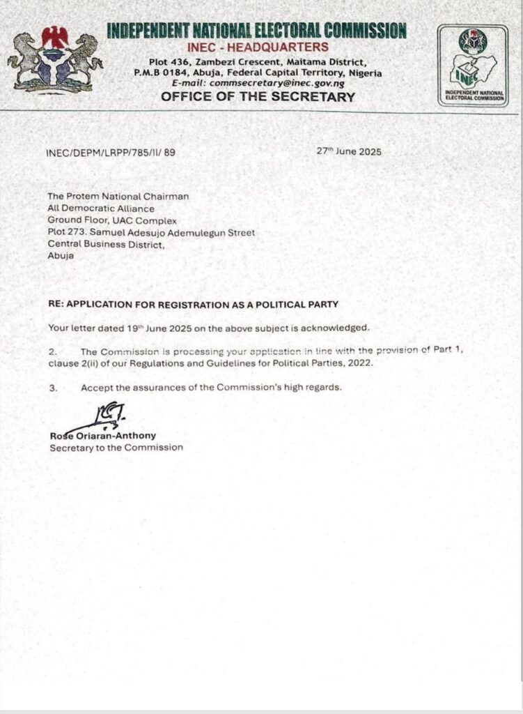 ADA Coalition's Political Party Registration Application Receives Encouraging Response from INEC