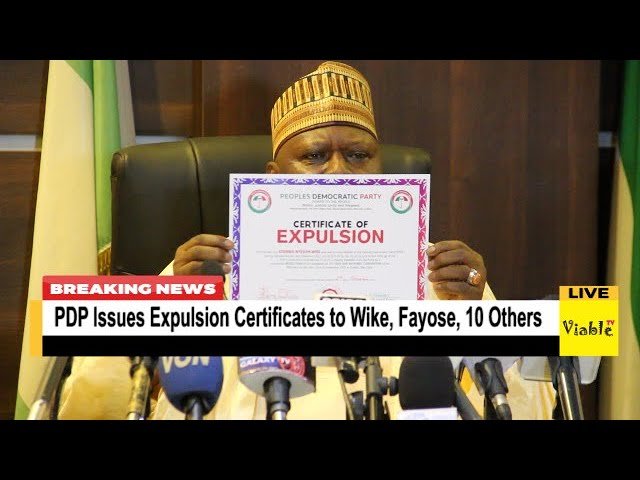 PDP issues certificate of expulsion to Wike, Fayose, Anyanwu, others