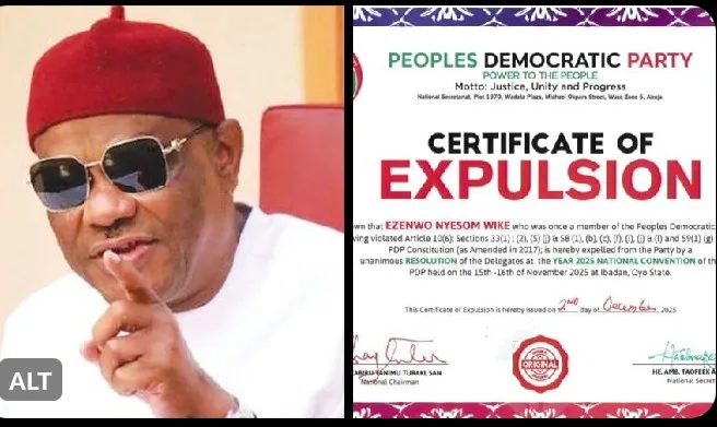 PDP issues certificate of expulsion to Wike, Fayose, Anyanwu, others