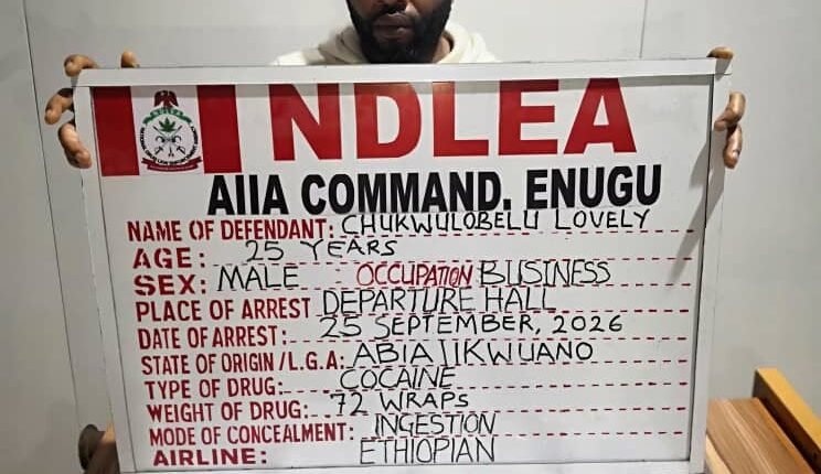 NDLEA Intercepts Europe-Bound Groom Carrying 72 Cocaine Wraps in Nationwide Bust
